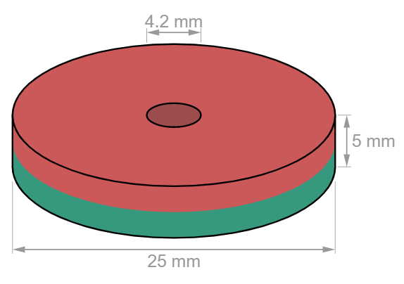 Ring Neodymium magnet Ø 25/4.2 mm, height 5 mm-U-Polemag