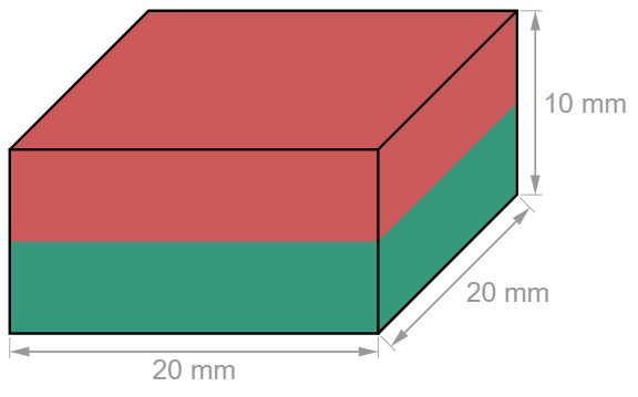 F20 x 20 x 10 mm, N42 Block Neodymium magnet, holds approx. 12 kg-U-Polemag