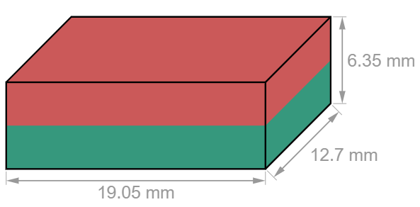 F19.05 x 12.7 x 6.35 mm N42 Block Neodymium magnet, holds approx. 6.5 kg-U-Polemag
